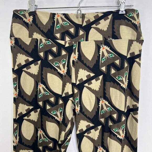 Lularoe TC Tall & Curvy Sly Fox Leggings Brown Wolf Black Cat Animal Novelty - Picture 2 of 7